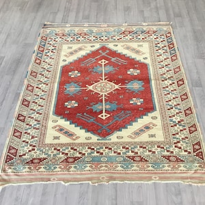 4x6 Vintage Rug, Antique Rug Area Rug, Handmade Wool Rug, Old Rug, Oushak Rug, Home Decor Rug 4.4x5.5 ft. Decorative Rug