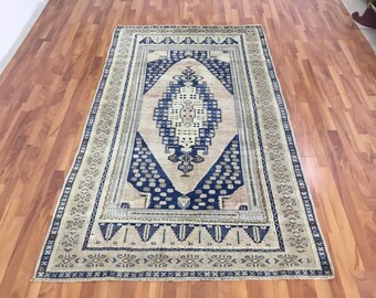 Handmade Anatolian Wool Rug, Bohemian Vintage Decor (4.7x8.2 FT)