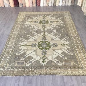 7x9 Area Rug, Handmade Wool Rug, Vintage Oushak Rug, Anatolian Nomad Rug Faded Rug, Bohemian Decor Rug 6.5x9.3 ft. Living Room Rug