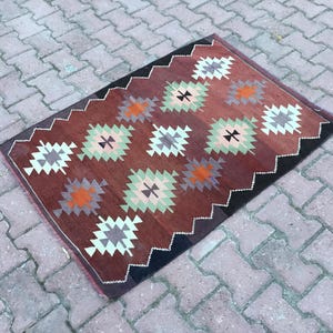 3x4 Turkish Kilim Rug, Faded Rug, Small Rug, Vintage Rug, Handmade Wool Rug, Bohemian Decor Rug, Home Decor Rug 2.9x4.0 FT. Oushak Kilim