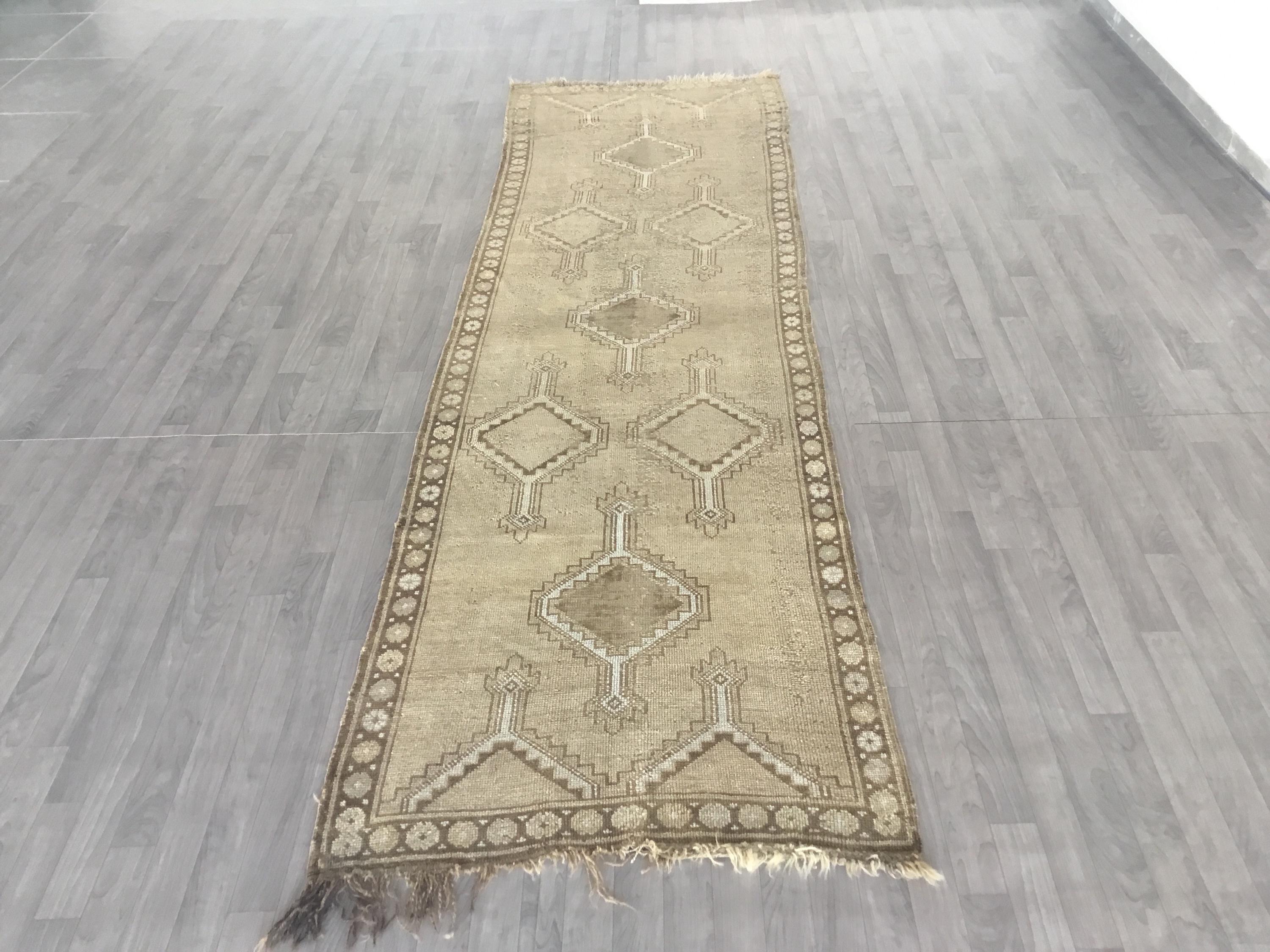 3x11 Vintage Runner Rug, Natural Brown Runner Rug, Carpet Runner From Kars Region, Hand Woven Rug 3.2x10.9 ft. Entryway Rug, Hallway Rug