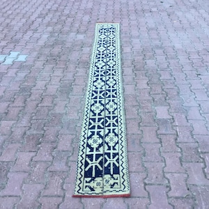 1x11 Packwork Runner Rug, Hallway Rug, Entryway Rug, Stair Runner Rug, Handmade Wool Rug, Vintage Rug, Oushak Rug 1.3x11.1 FT. Runner Rug