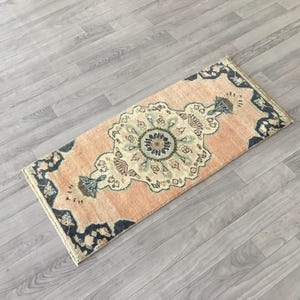 1x3 Blass Roter Teppich, Kleiner Teppich, Orientteppich, Oushak Teppich, Badezimmer Teppich, Handgemachter Wollteppich