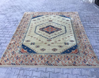 Handmade Wool Oushak Rug, Vintage Large Area Rug (8.2x10.1 ft)