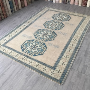 7x9 Vintage Oushak Rug, Turkish Faded Rug, 7x9 Area Rug, 7x9 Handmade Wool Rug, Living Room Rug, Bedroom Rug, Nursery Rug 6.5x9.1 FT.