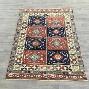 4x6 Vintage Oushak Rug, Floor Rug, Living Room Rug, Muted Bedroom Rug, Handmade Wool Rug, Red Area Rug, Traditional Wool Rug 4.1x5.6 FT.