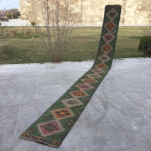 Handmade Wool Runner Rug, Vintage Oushak Style, Bohemian Hallway Decor (2.0x20.1 FT)