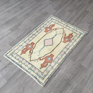 2x3 Small Area Rug, Handmade Wool Rug, Vintage Faded Rug, White Blue Rug, Bohemian Decor Rug, Home Rug, Decorative Rug 2.1x3.1 FT. Rug