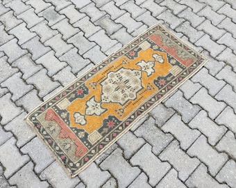 Ręcznie robiony wełniany dywan Oushak, żółto-szary, turecki chodnik boho (1,8 x 4,1 stopy)