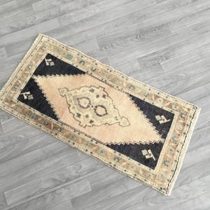 2x4 Handmade Wool Rug, Anatolian Vintage Oushak Rug, Blue Ping Rug, Small Area Rug, Washable Rug, Home Decor Rug 1.7x3.5 ft. Bathroom Rug