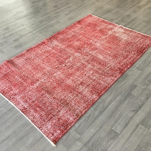 4x6 Red Rug, Handmade Wool Rug, Area Rug, Decorative Rug, Home Rug, Muted Rug, Vintage Rug, Kitchen Rug 3.9x6.0 ft. Anatolian Rug