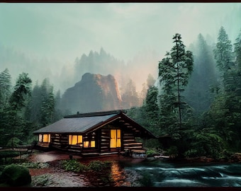 Log cabin digital art, country, cabin, landscape, mountain cabin, old cabin, cabin art, log cabins, cabin by stream, wall art. Download