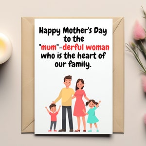 Joyeuse fête des mères à la femme maman qui est le cœur de notre famille | Fête des Mères| carte de fête des mères | carte postale pour maman | Carte pour elle