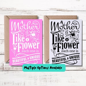 Mutter-Tages-Karte | Geburtstagskarte für Mama | Eine Mutter ist wie eine Blume, jede ist schön und einzigartig | Bemuttern Sonntag | Rosa Karte | Mutter