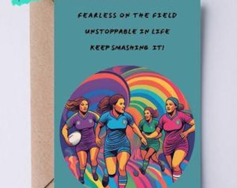 d'anniversaire de rugby de Zazzle.be Liste d'envies Vous avez des idées ? carte postale pour elle | Joueur de rugby | Joueuse de rugby | Joueuse de rugby féminine | Intrépide sur le terrain