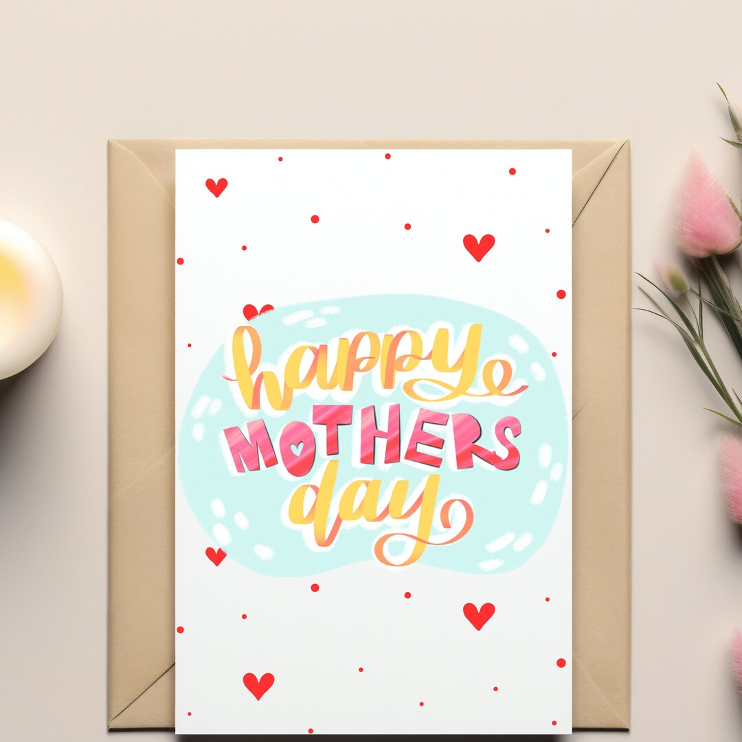 Happy Mothers Day Cute Mothers Day Card With Hearts Card for Mum - Etsy