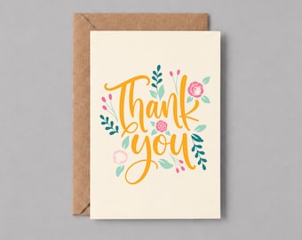 Floral Thank You Card | Gratitude Greeting, Kraft Envelope