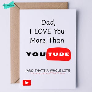 Carte de fête des pères | Blagues de papa |  carte d'anniversaire | Je t'aime plus que You Tube| | Carte drôle |  Papa | Papa | Grand-père