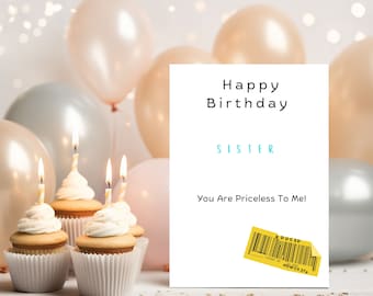 Carte d'anniversaire drôle | Carte d'anniversaire pour soeur | Carte d'anniversaire à prix réduit | Sticker réduit | Carte Punny | Carte d'anniversaire humoristique pour soeur