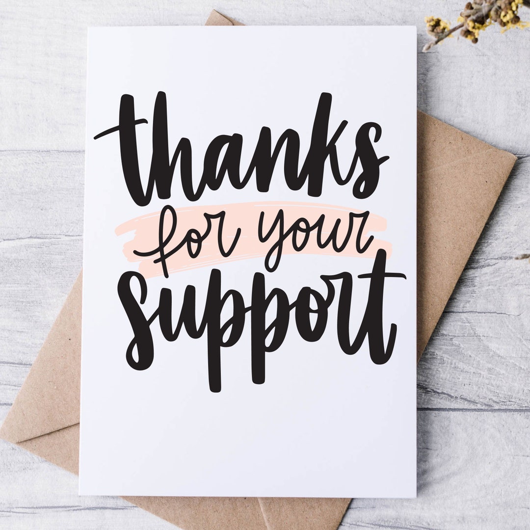 Thank You for Your Support Thank You Card Word Card Elegant Card Black ...