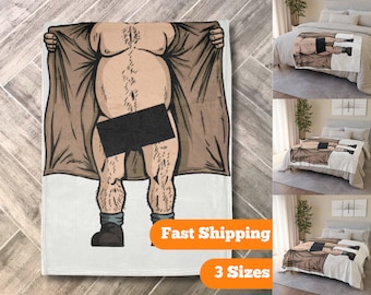 Funny Naked Man Soft Blanket | Rude Anniversary Gift | Funny Gift For Him | Banter Gift For Him | Adult Humour Gift | Body Blanket
