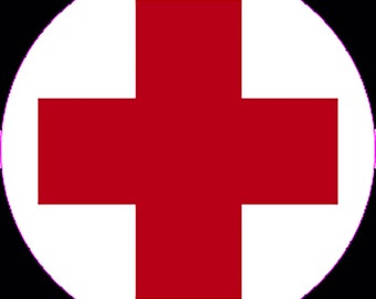 Okrągła naklejka Czerwonego Krzyża