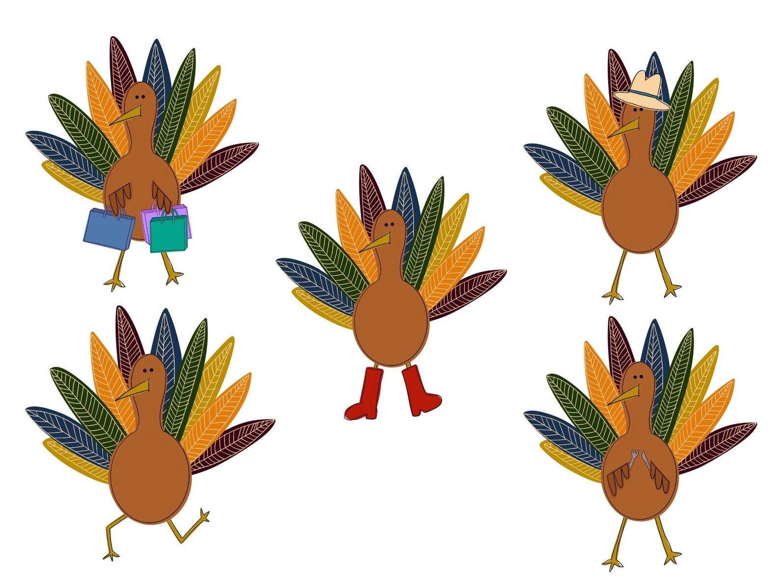 Cheeky Turkeys Clipart Bundle Thanksgiving Clip Art Fall Etsy