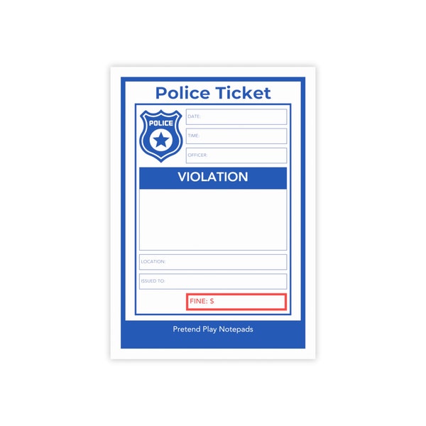 Kids Pretend Play Police Ticket Sticky Notes