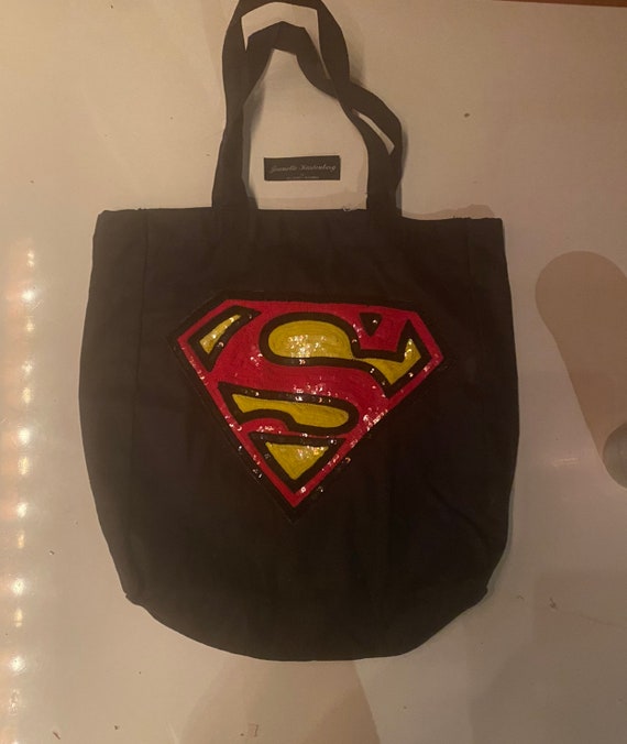 Amazing  Sequin Superman logo  on tote bag.  Super