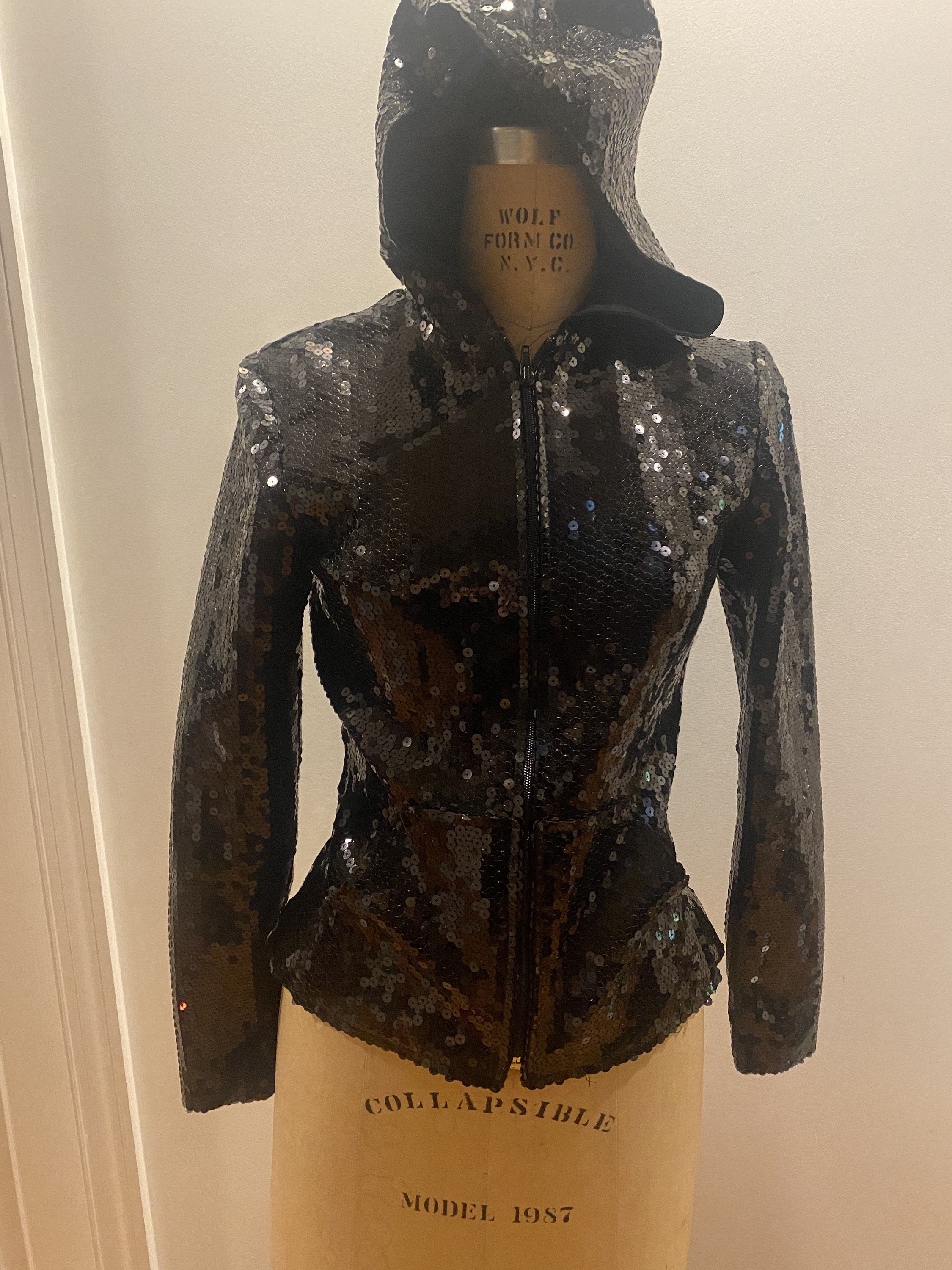 Vintage Stretch Sexy Sequin Surf Jacket With Hood Featuring the