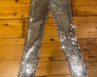 Vintage silver stretch sequin jeans