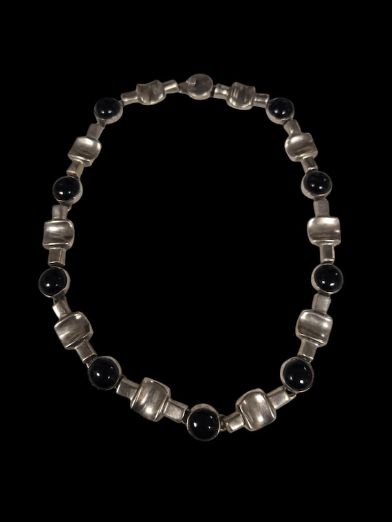 Sterling Silver Onyx Taxco Necklace