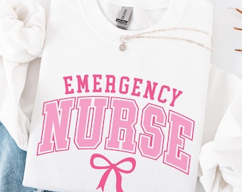 Emergency Nurse Sweatshirt, ER Nurse Gift, Nurse Bow Shirt, Emergency Department, ER Nurse Crewneck, Emergency Nurse Crewneck Sweater Women
