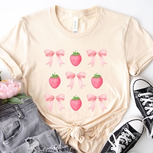 Strawberry Coquette Shirt, Fruit Lover Gift, Botanical Tee, Coquette T-shirt, Women Cute Strawberry Shirt, Aesthetic Strawberry Tee