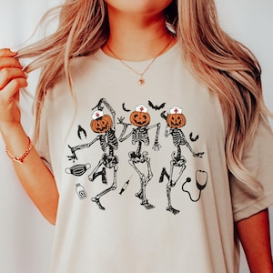 Nurse Skeleton Dancing Halloween Shirt, Pumpkin Skeleton Nurse Halloween Shirt, Halloween Nurse Tshirt, Spooky Nurse, Dancing Skeleton Tee