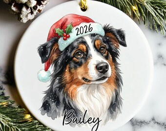 Custom Australian Shepherd Christmas Ornament, Personalized Australian Shepherd Ornament, Aussie Ornament Keepsake, New Dog Name Ornament