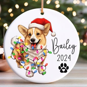 Personalized Corgi Christmas Ornament, Pembroke Welsh Corgi, Custom Dog Keepsake, New Dog Name, Pet Lover Gift, Corgi Mom, Family Corgi Gift
