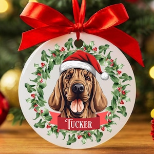 Custom Bloodhound Christmas Ornament, Personalized Bloodhound Ornament, Custom Bloodhound Gifts, Custom Dog Keepsake, New Dog Name Ornament