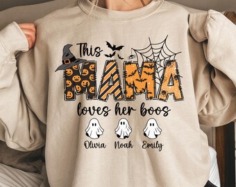 Custom Mama Halloween Sweatshirt, Mom Halloween Sweater, Halloween Mama Gift, Fall Mama Crewneck, Mom Fall Gifts, Mama Halloween Shirt