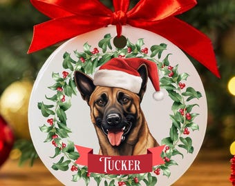 Custom Belgian Malinois Christmas Ornament, Personalized Belgian Malinois Ornament, Belgian Malinois Gift, Dog Keepsake, Dog Name Ornament