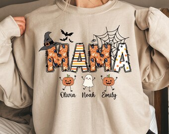 Custom Mama Halloween Sweatshirt, Mom Halloween Sweater, Halloween Mama Gift, Fall Mama Crewneck, Mom Fall Gifts, Mama Halloween Shirt