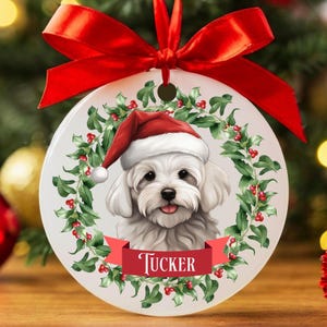 Custom Maltese Christmas Ornament, Personalized Maltese Ornament, Maltese Gift, Maltese Owner Gift, Custom Dog Keepsake, Dog Name Ornament