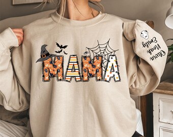 Custom Mama Halloween Sweatshirt, Mom Halloween Sweater, Halloween Mama Gift, Fall Mama Crewneck, Mom Fall Gifts, Mama Halloween Shirt