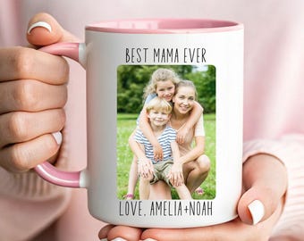 Mom Photo Mug, Personalized Mom Mugs with Name, Best Mama Ever Mug, Mothers Day Mom Mug, Custom Mama Mug with Kids Name, Mom Coffee Mug Gift