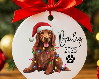 Custom Irish Setter Christmas Ornament, Red Irish Setter Ornament, Personalized Irish Setter Gift, Custom Dog Keepsake, Dog Name Ornament