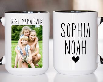 Mom Photo Mug, Personalized Mom Mugs with Name, Best Mama Ever Mug, Mothers Day Mom Mug, Custom Mama Mug with Kids Name, Mom Coffee Mug Gift