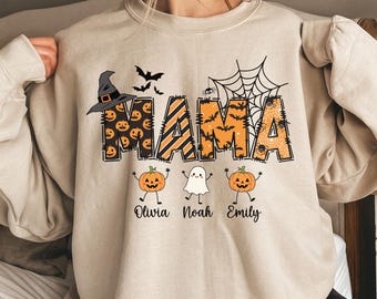 Custom Mama Halloween Sweatshirt, Mom Halloween Sweater, Halloween Mama Gift, Fall Mama Crewneck, Mom Fall Gifts, Mama Halloween Shirt