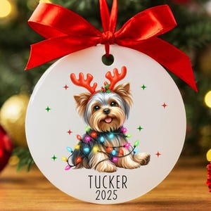 Custom Yorkie Christmas Ornament, Personalized Yorkshire Terrier Ornament, Yorkie Ornament, Yorkie Gifts, Dog Keepsake, Dog Name Ornament