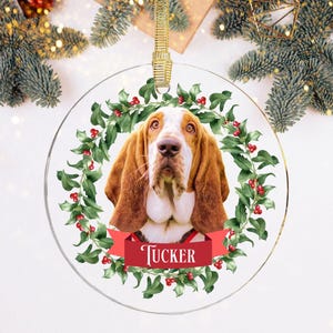 Custom Photo Basset Hound Christmas Ornament, Personalized Basset Hound Ornament, Basset Hound Gift, Custom Dog Keepsake, Dog Photo Ornament