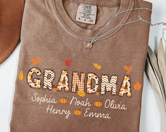 Comfort Colors® Custom Fall Grandma Shirt with Names, Grandma Fall Gift, Fall Grandma Tee, Grandma Autumn Tshirt, Grandma Pumpkin T-shirt